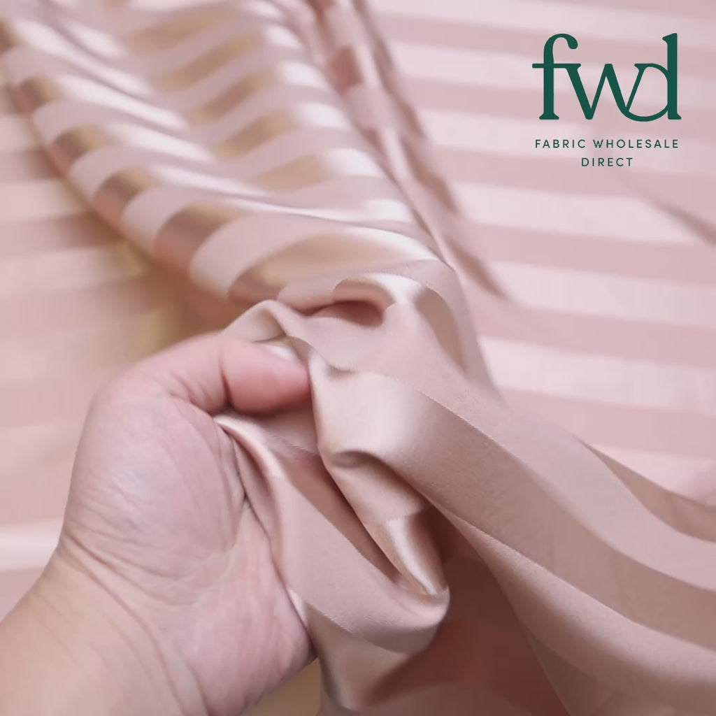 1 Inch Striped Stretch Satin Jacquard Taupe Fabric Video|SV581733