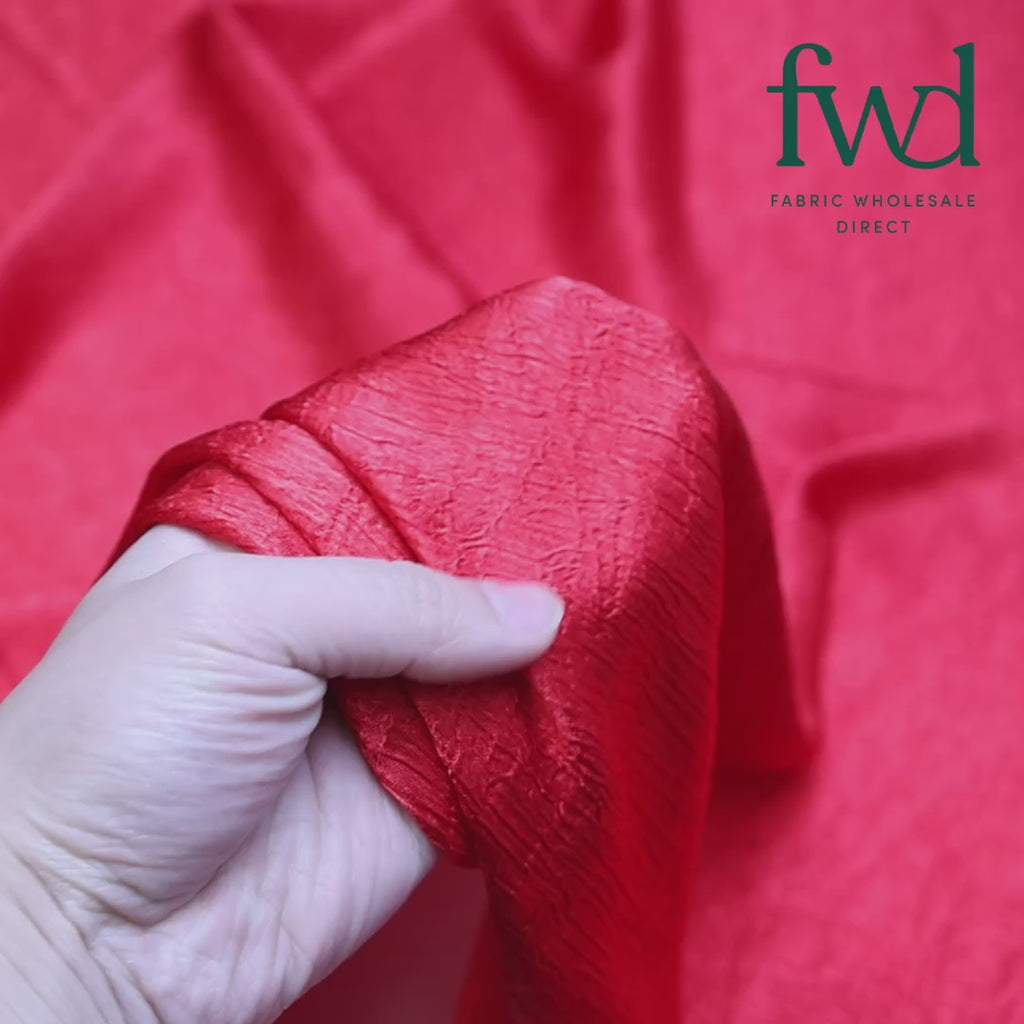 Shiny Shimmer Crinkle Satin Red Fabric Video|SV581480
