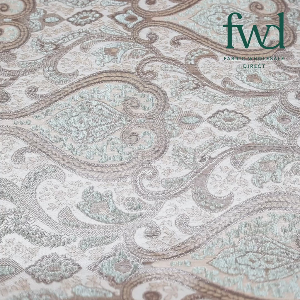 Spade Damask Chenille Upholstery Brocade Jacquard Beige / Sage Fabric Video|SV581289