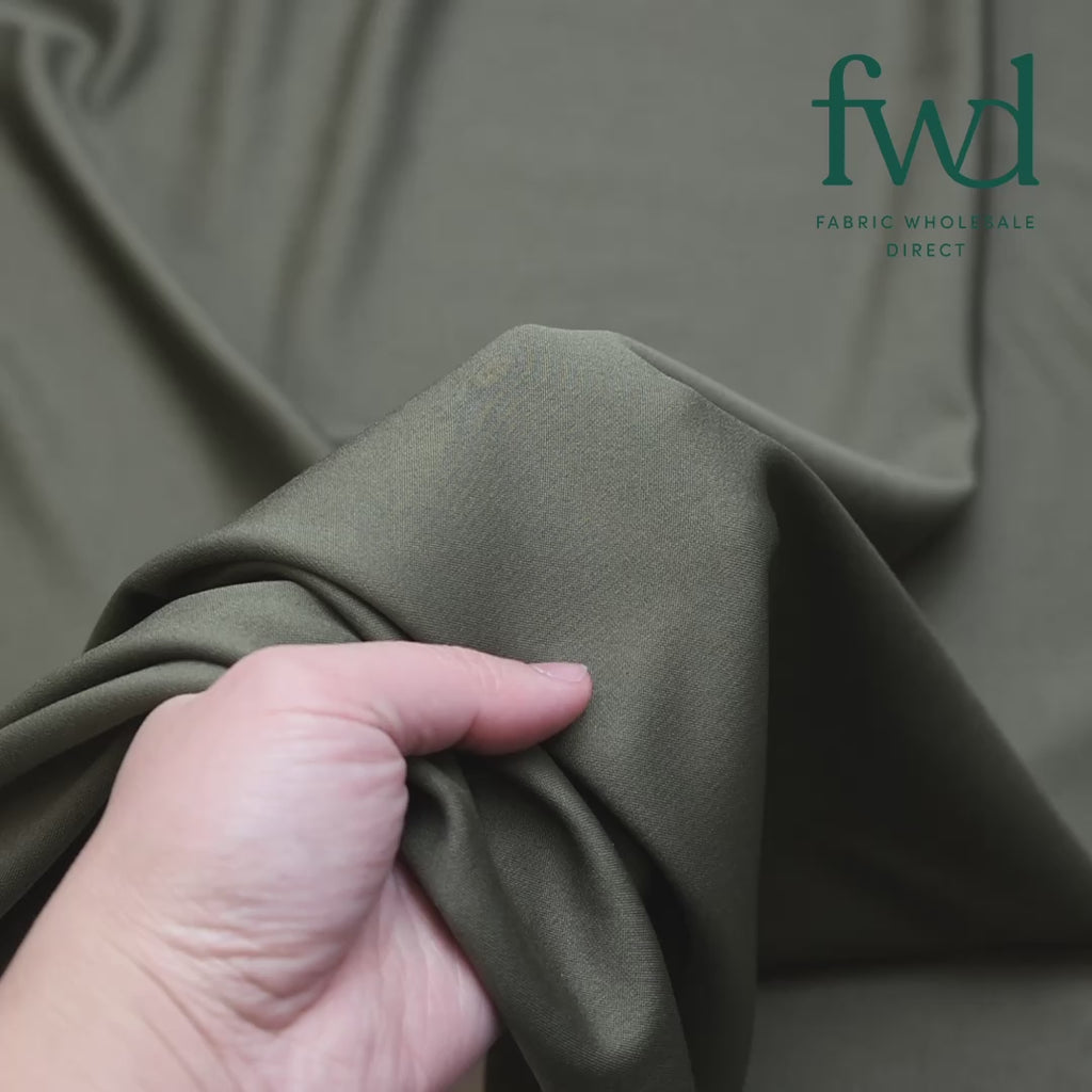 Stretch Crepe Scuba Double Knit Olive Fabric Video|SV577173