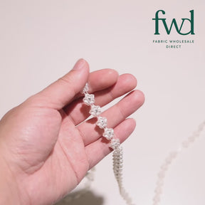 7/16 Inch Forget Me Not Floral Rhinestone Diamond Chain Trim (10 Yards) Off White Video|SV582539