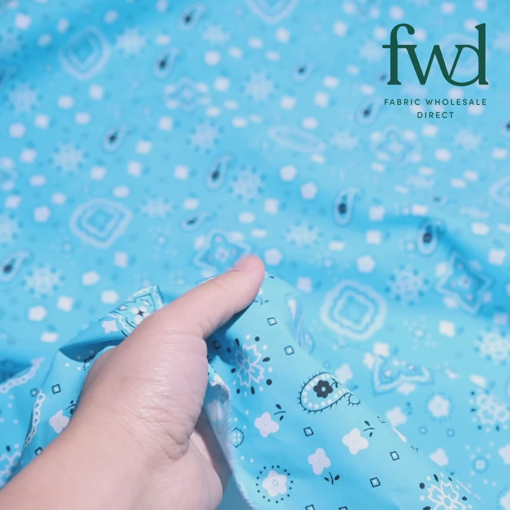 Paisley Print Bandana Broadcloth (60 Inches) Turquoise Fabric Video|SV576985