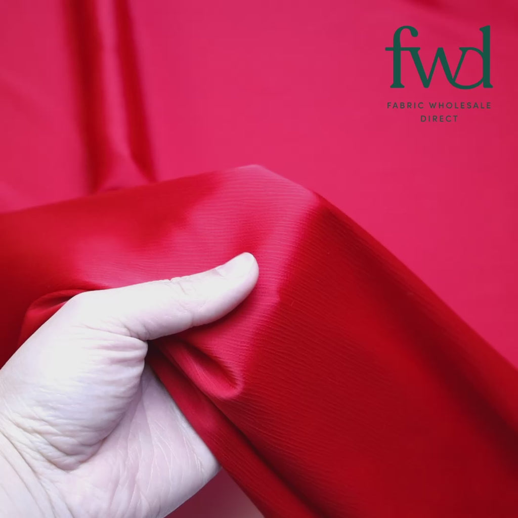 Matte Striped Crinkle Stretch Satin Red Fabric Video|SV581468