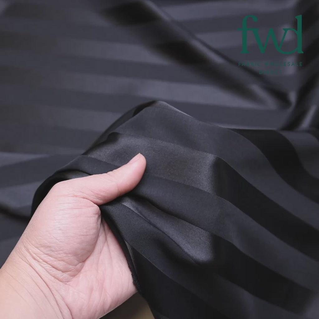 1 Inch Striped Stretch Satin Jacquard Black Fabric Video|SV581718