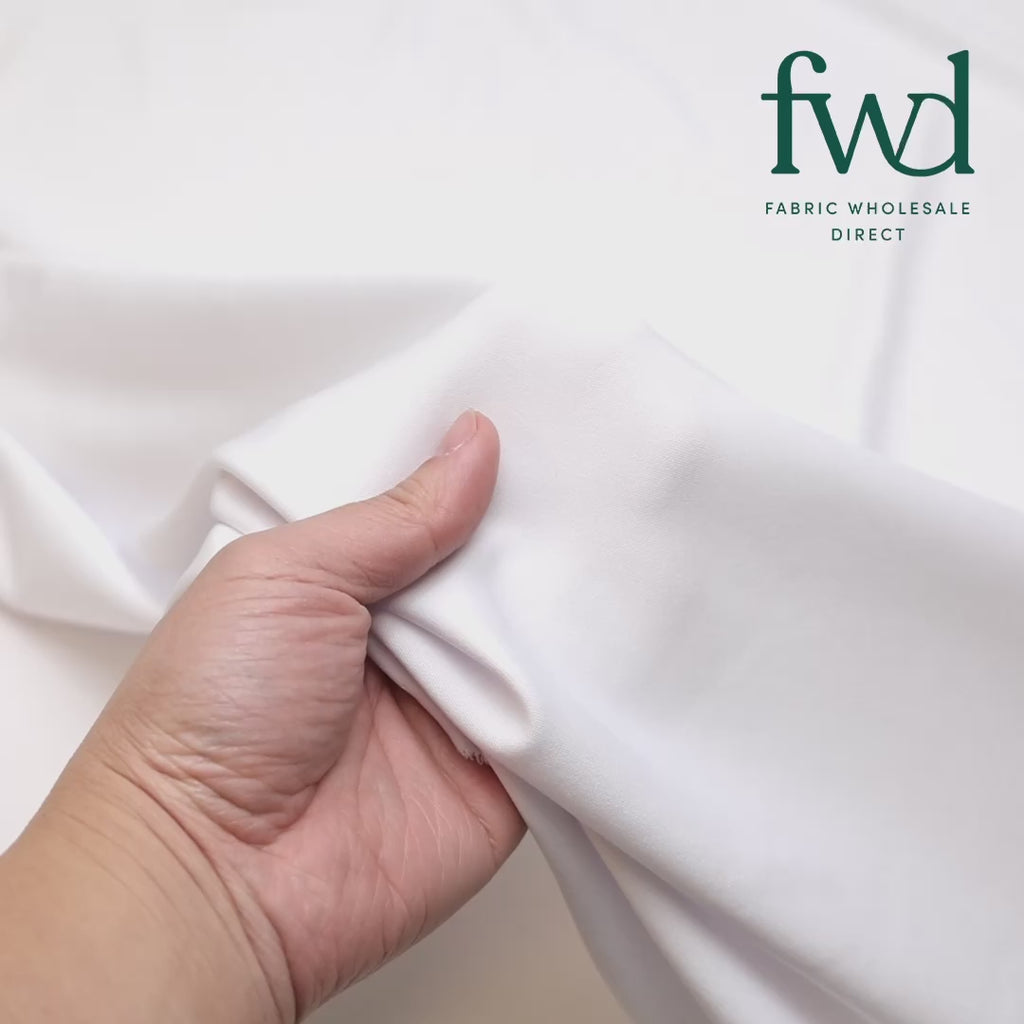 Stretch Crepe Scuba Double Knit White Fabric Video|SV577184