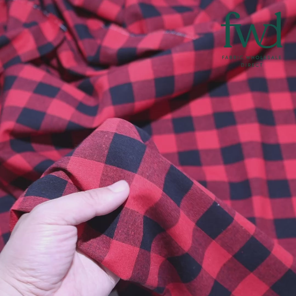 Gingham 1 Inch Check Yarn Dyed Broadcloth Fabric Red / Black Video|SV582700