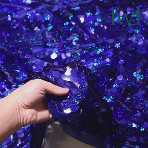 Paillette Circle Sequins On Mesh Holographic Royal Blue Fabric Video|SV582257