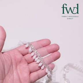 1.25 Inch Beaded Tassel Fringe On Sheer Mesh Fabric Trim White Video|SV582903