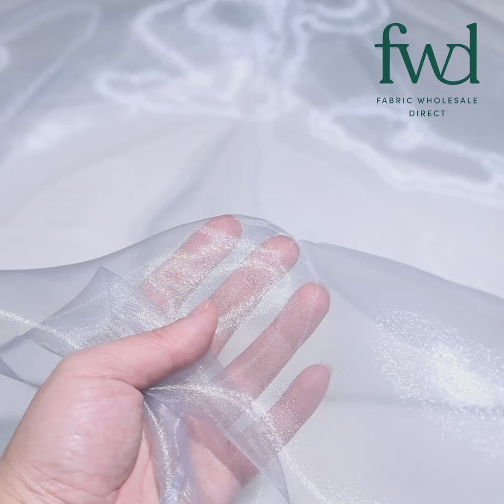 Princess Polyester Bridal Organza Fabric Silver Video|SV581781