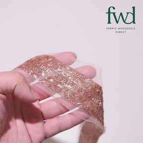 1.25 Inch Beaded Rhinestone Glitter Infused Iron On Single Fold Mesh Fabric Trim Antique Gold Video|SV582896