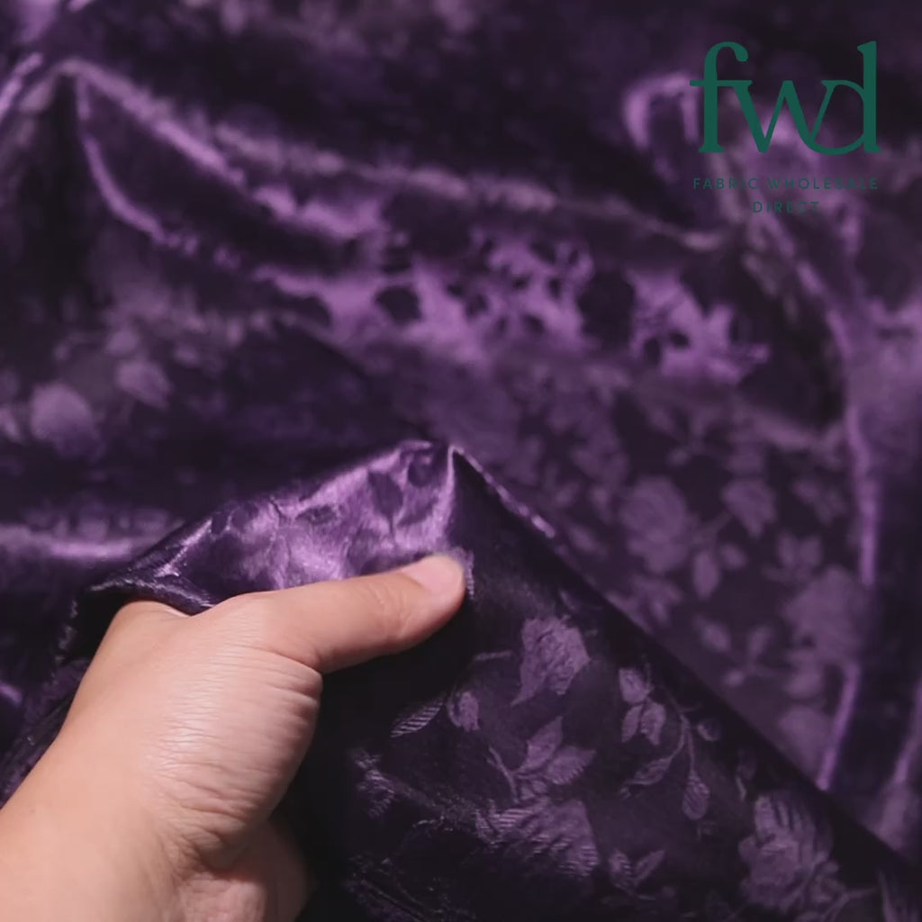 Rose Jacquard Satin Plum Fabric Video|SV582002