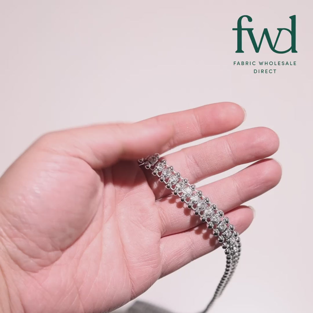 9/16 Inch Metallic Beaded Diamond Rhinestone Chain Trim (10 Yards) Silver Video|SV582546