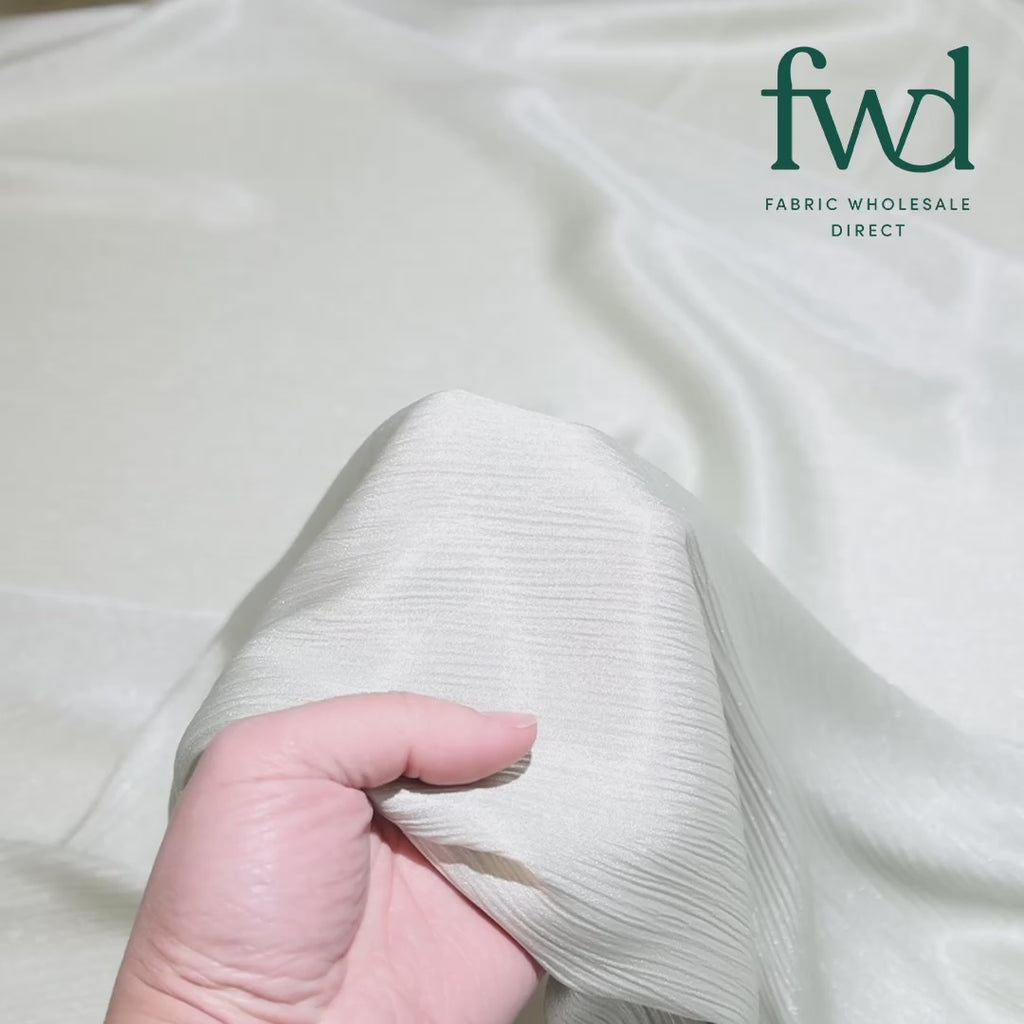 Shiny Striped Crinkle Crepe Satin Celery Fabric Video|SV581545