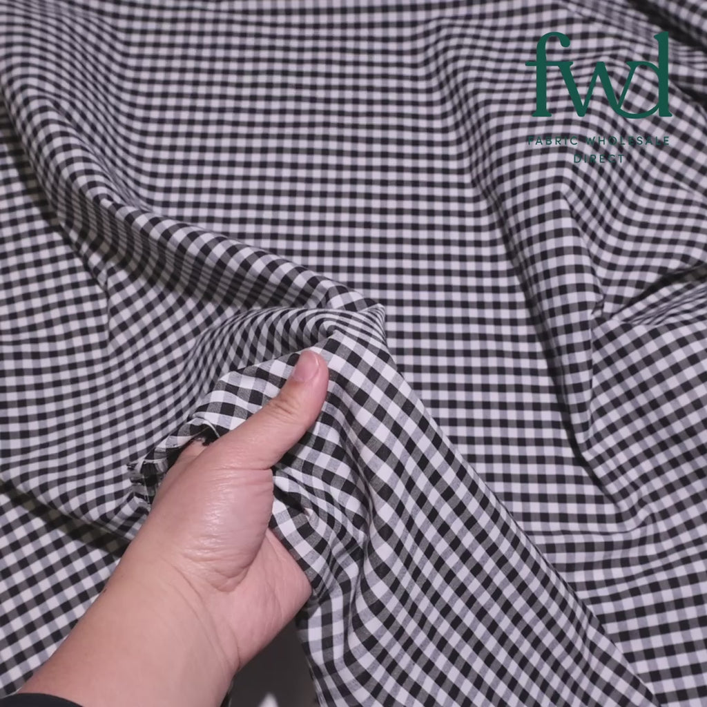 1/4 Inch Gingham Check Polyester Cotton Poplin Fabric Black Video|SV575740