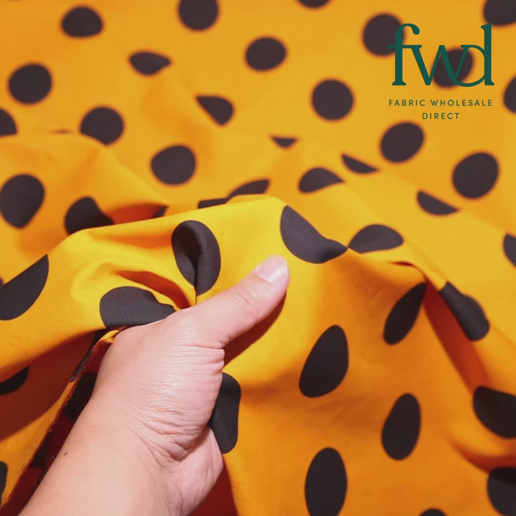 Extra Large Polka Dot Printed Cotton Poplin (58/60 Inch) Mustard / Black Fabric Video|SV576931