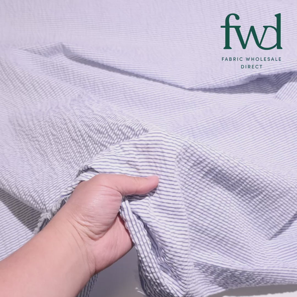 Striped Cotton Seersucker Fabric Royal Blue Video|SV582656
