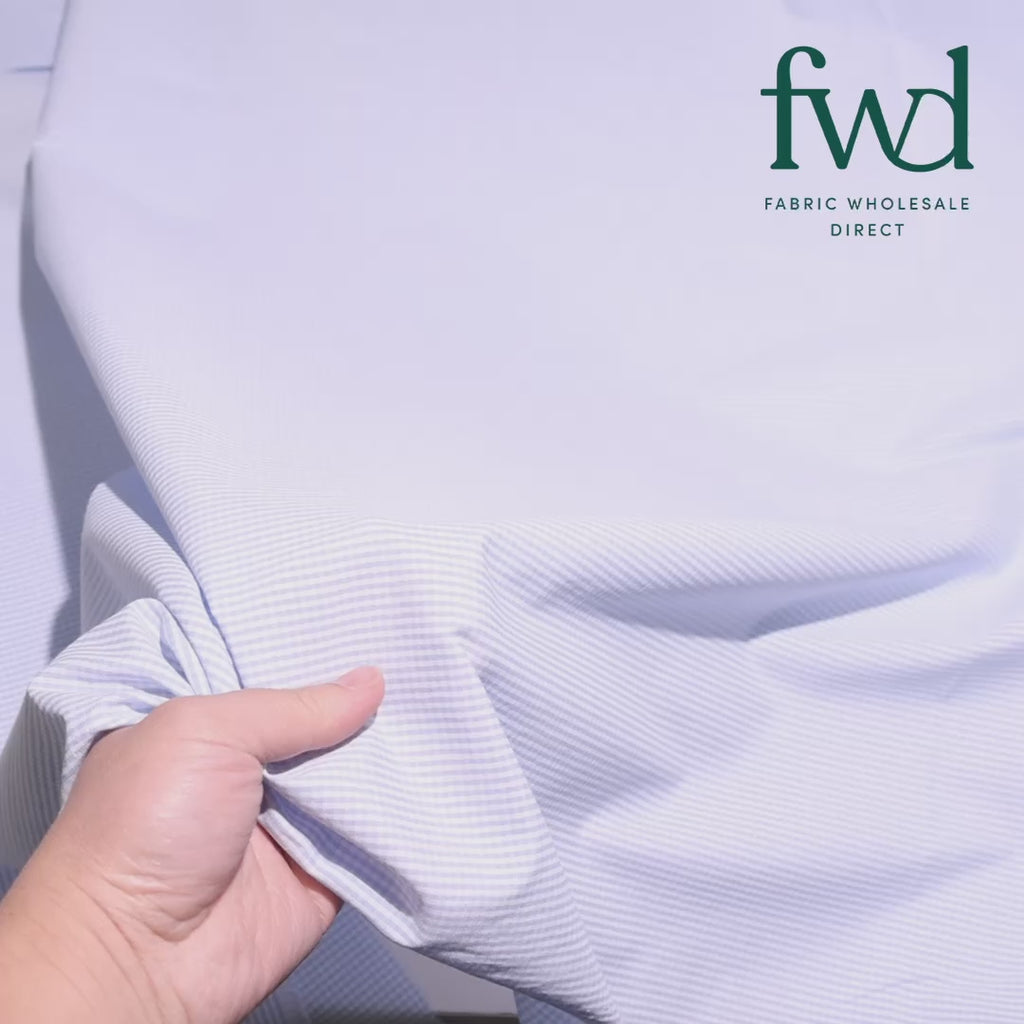 1/16 Inch Gingham Check Polyester Cotton Poplin Fabric Light Blue / White Video|SV575754
