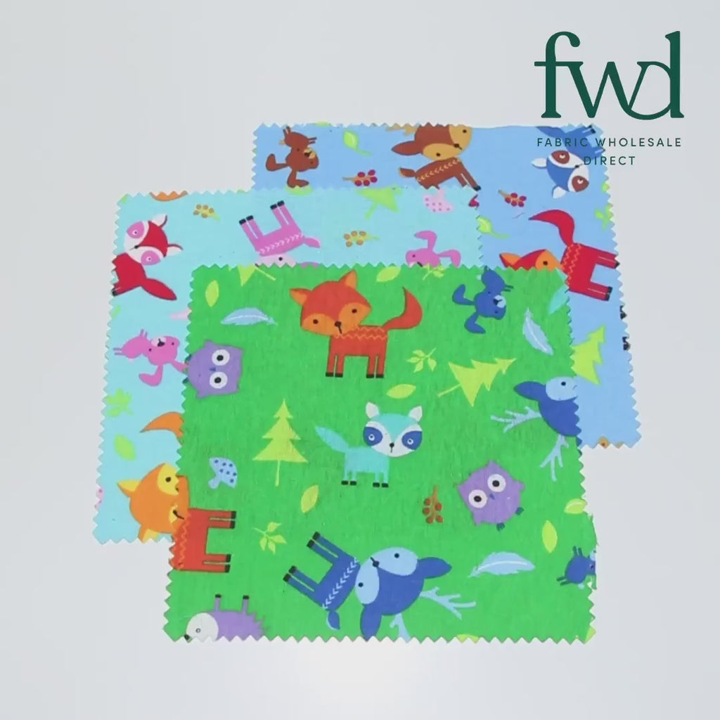 Forest Animals Printed Cotton Flannel Fabric SV580351 Blue 4