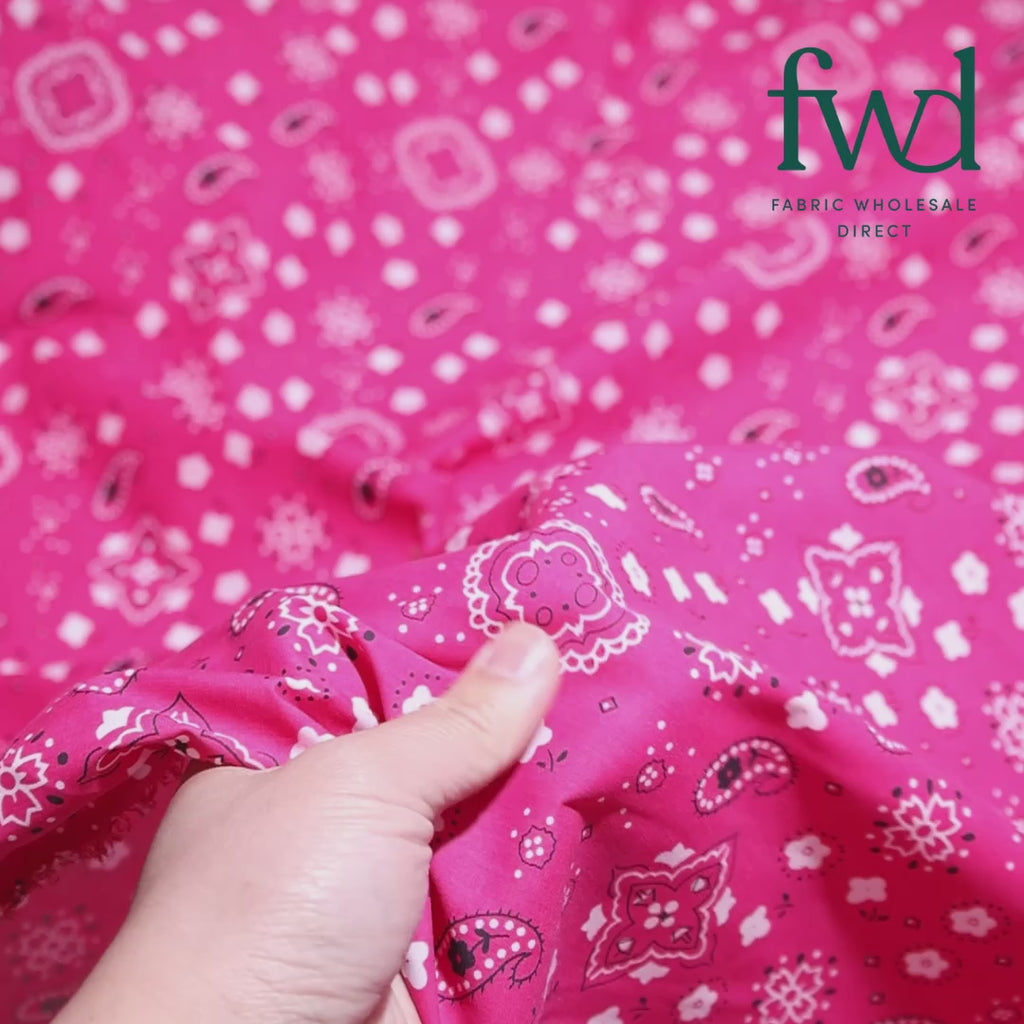 Paisley Print Bandana Broadcloth (60 Inches) Fuchsia Fabric Video|SV576979
