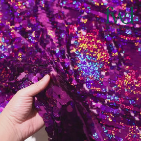 Paillette Circle Sequins On Mesh Holographic Fuchsia Fabric Video|SV582531