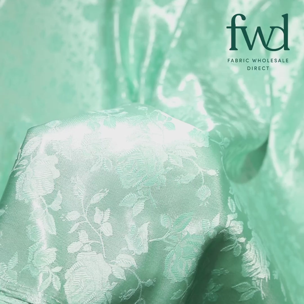 Rose Jacquard Satin Mint Fabric Video|SV579536