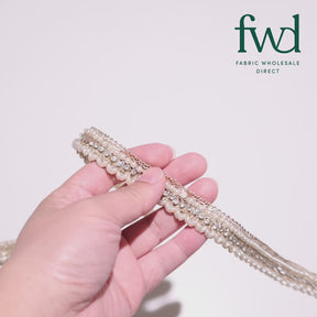 3/4 Inch Pearly Beaded Rhinestone Metallic Corded Fabric Trim Champagne Video|SV582733