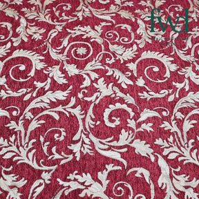 Floral Scroll Polyester Chenille Jacquard Beige / Burgundy Fabric Video|SV581294
