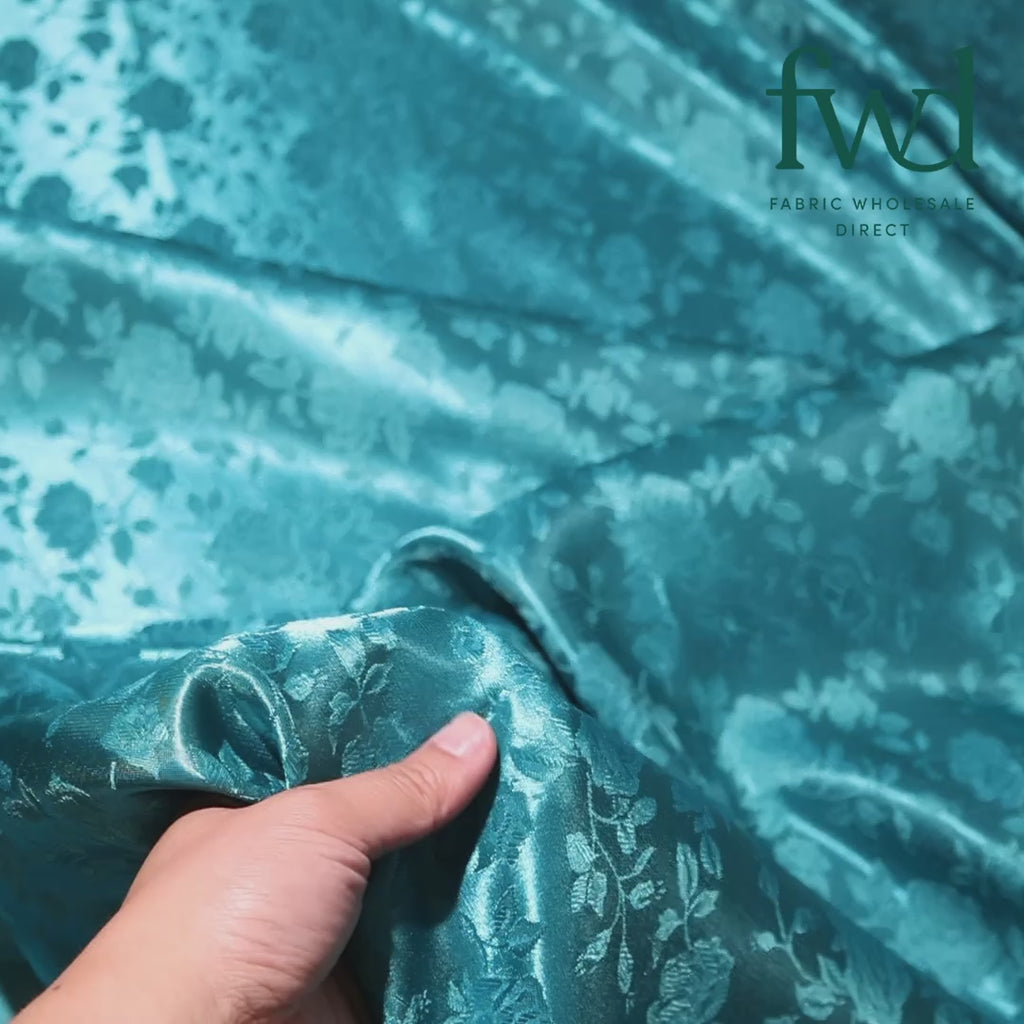 Rose Jacquard Satin Teal Fabric Video|SV582003