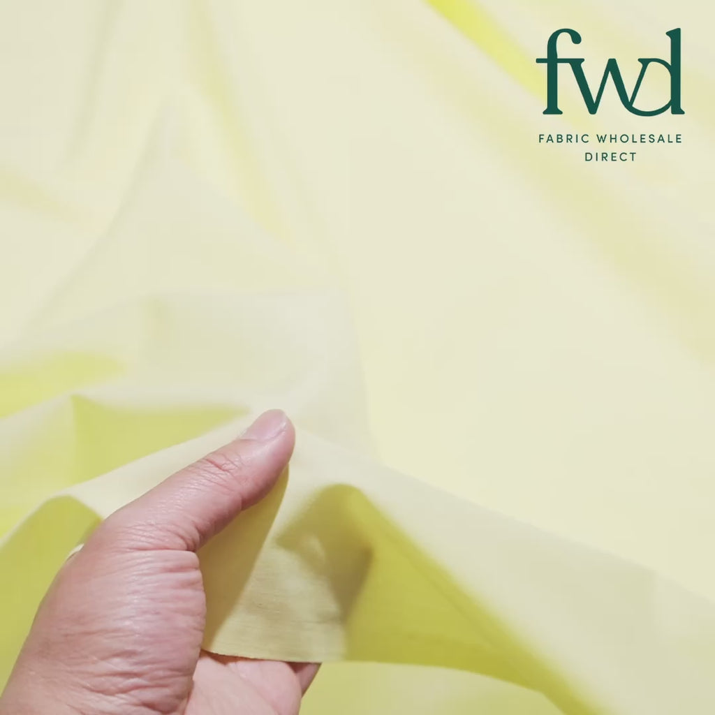 Cotton Polyester Broadcloth (44/45 Inch) Light Yellow Fabric Video|SV571556