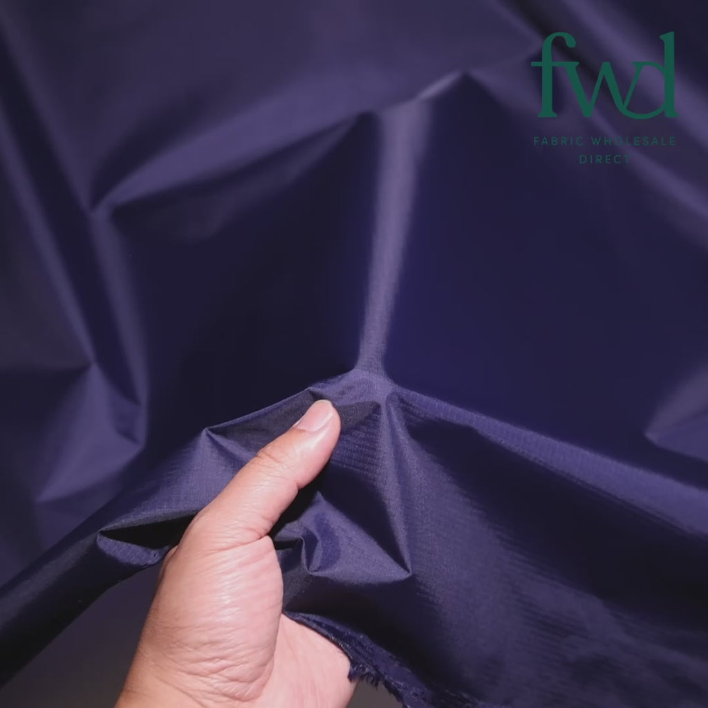 Ottertex® Nylon Ripstop – Waterproof (PU Coated) & Water Repellent (DWR) – 70D, 2.1 oz Fabric Navy Blue Video|SV575374