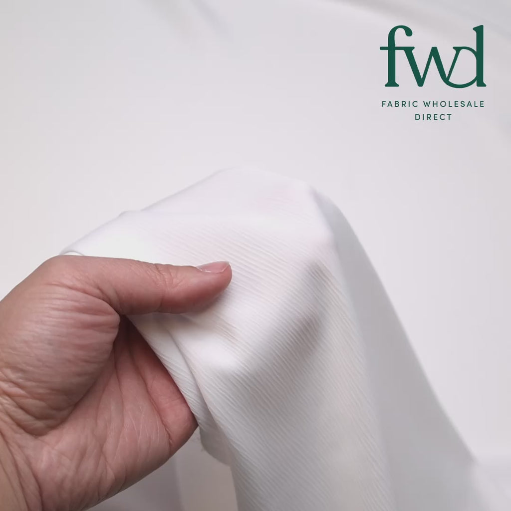 Matte Striped Crinkle Stretch Satin White Fabric Video|SV581453