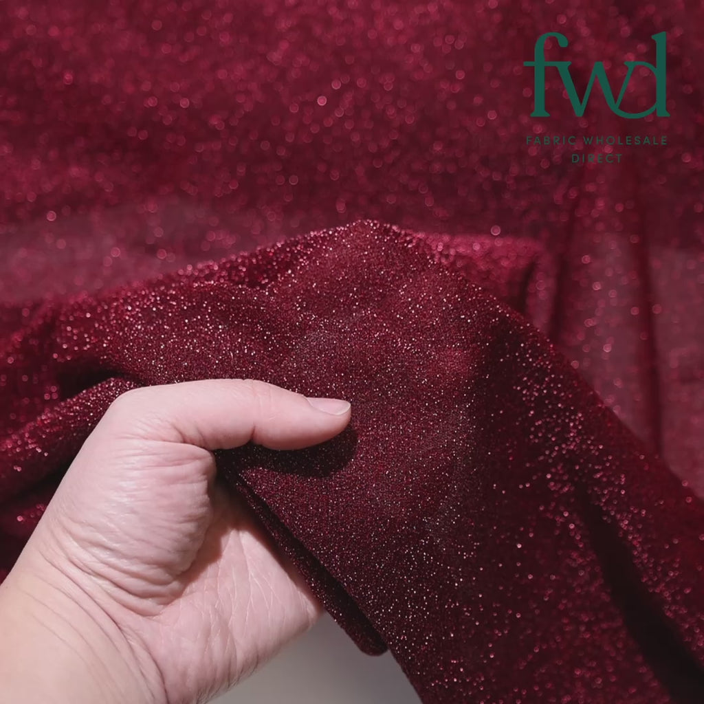 Metallic Lurex Jersey Knit Burgundy Fabric Video|SV581250