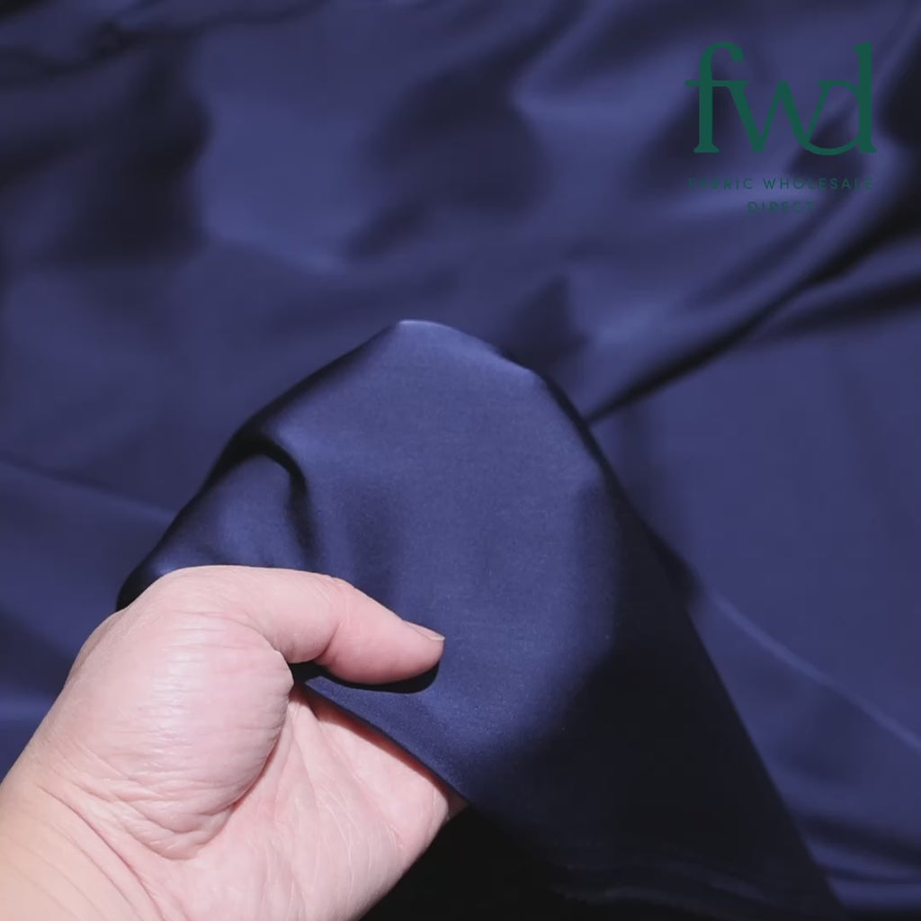 Polyester Double Face Satin Navy Blue Fabric Video|SV581602