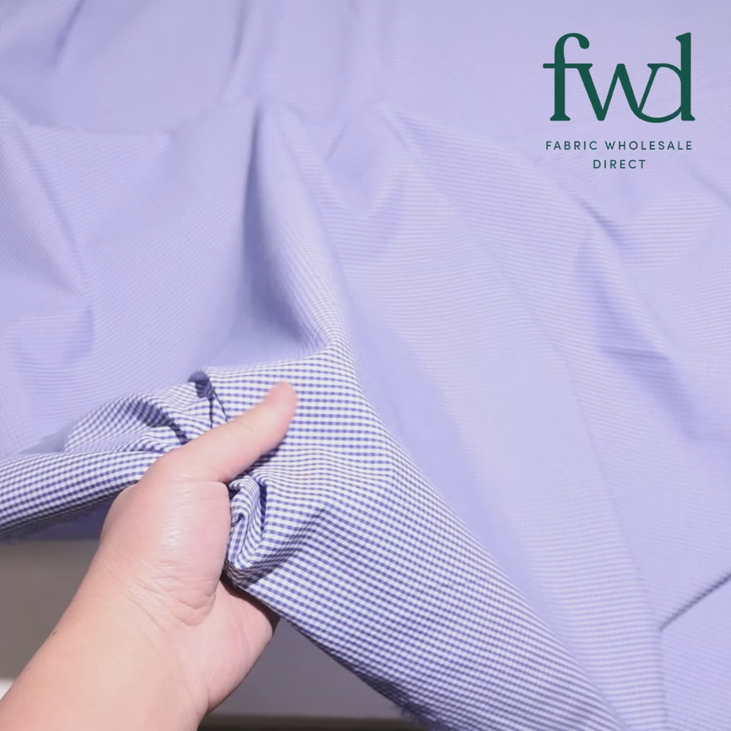 1/16 Inch Gingham Check Polyester Cotton Poplin Fabric Royal Blue / White Video|SV575743