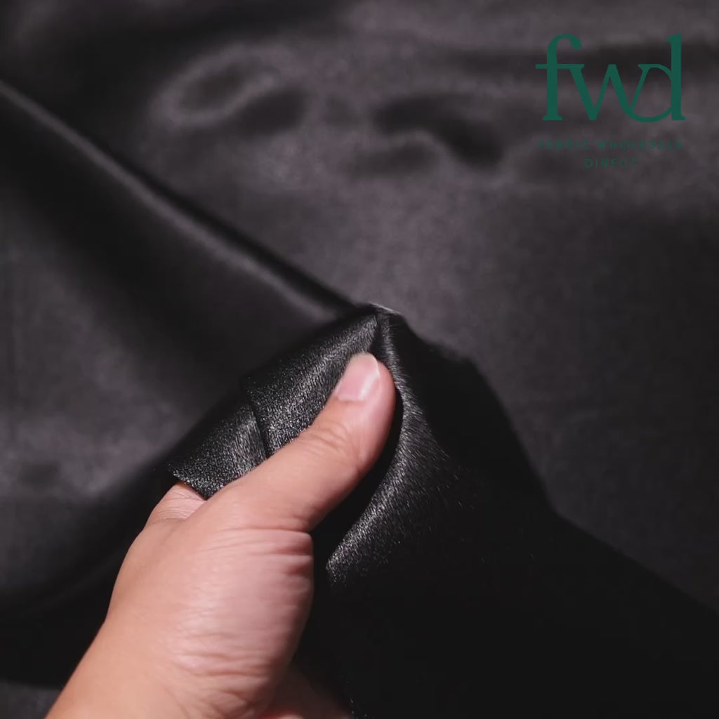 Classic Spun Yarn Polyester Crepe Back Satin Black Fabric Video|SV582143