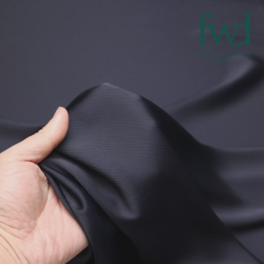 Matte Striped Crinkle Stretch Satin Navy Blue Fabric Video|SV581462