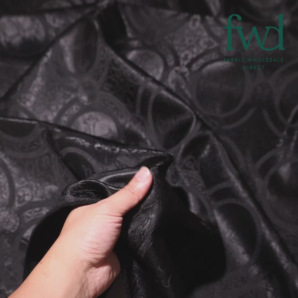Liturgical Church Ecclesiastical Satin Jacquard Brocade Black Fabric Video|SV581958