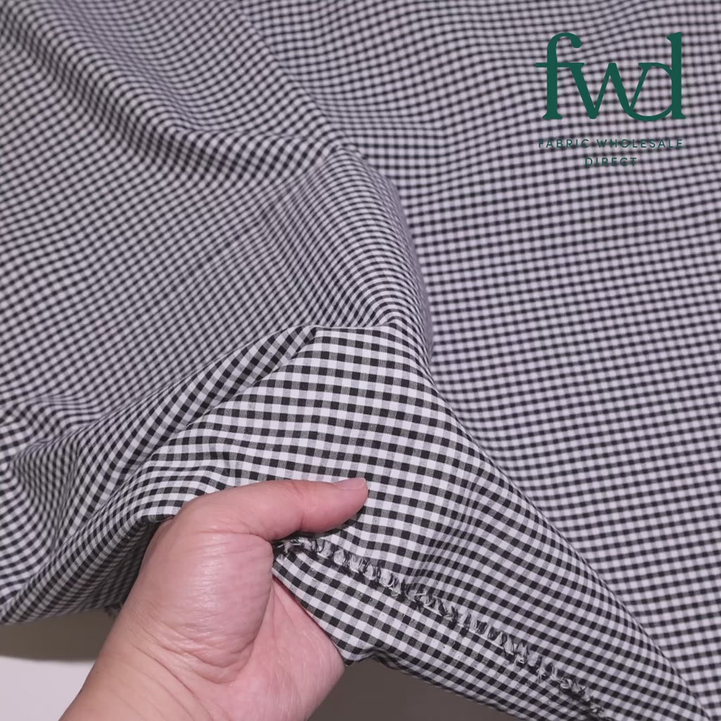1/8 Inch Gingham Check Polyester Cotton Poplin Fabric White / Black Fabric Video|SV582933