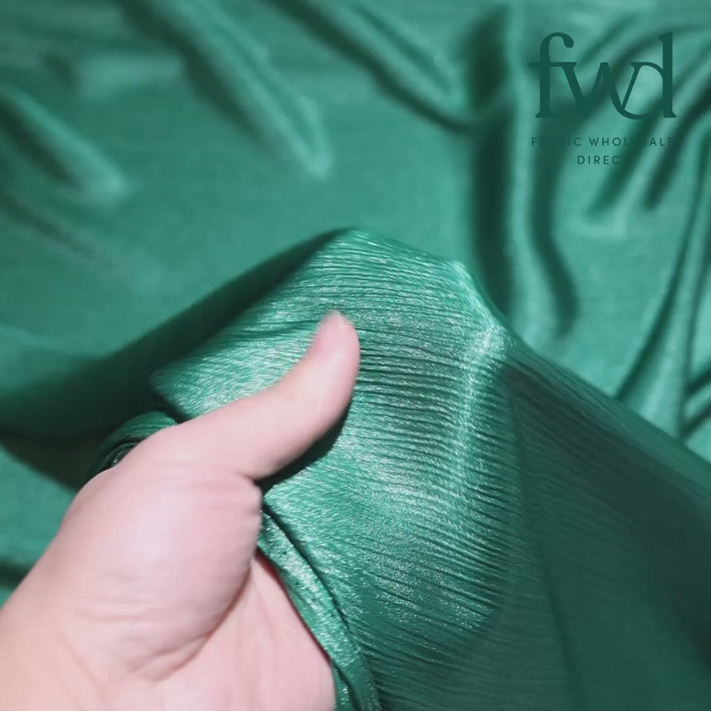 Shiny Striped Crinkle Crepe Satin Green Fabric Video|SV581547