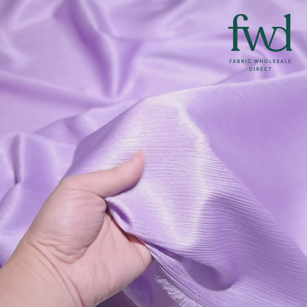Shiny Striped Crinkle Crepe Satin Lavender Fabric Video|SV581488