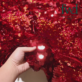 Paillette Circle Sequins On Mesh Holographic Red Fabric Video|SV582262