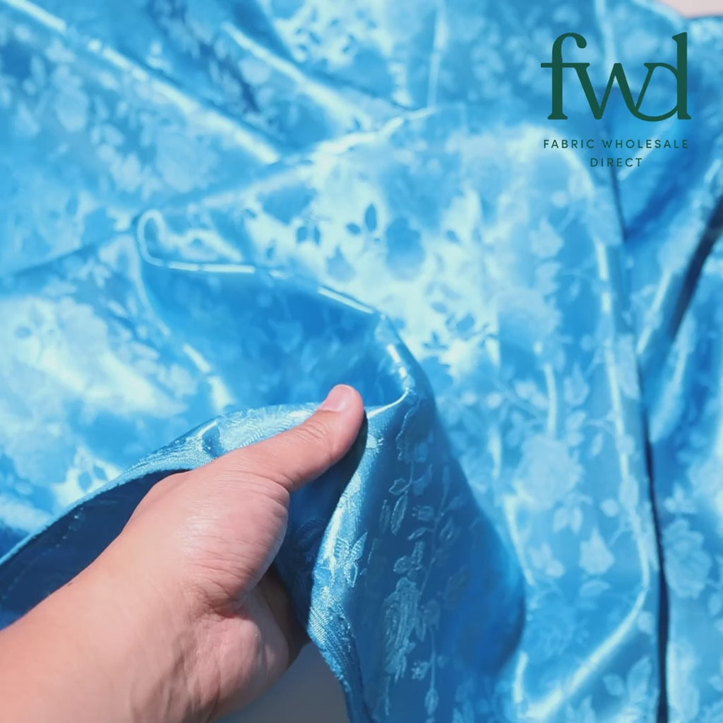 Rose Jacquard Satin Turquoise Fabric Video|SV582001