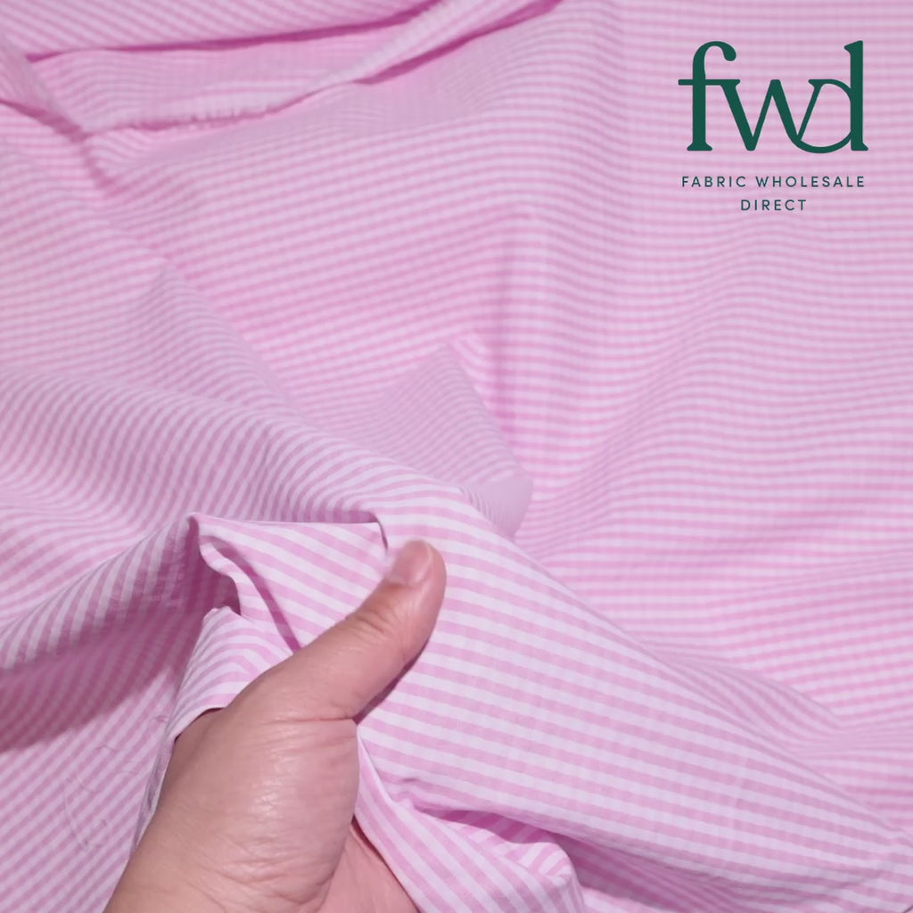 1/8 Inch Gingham Check Polyester Cotton Poplin Fabric Pink / White Fabric Video|SV575739