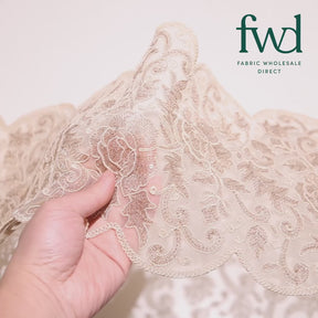 Floral Sequin Embroidery On 8 Inch Corded Mesh Lace Trim Beige Video|SV582835