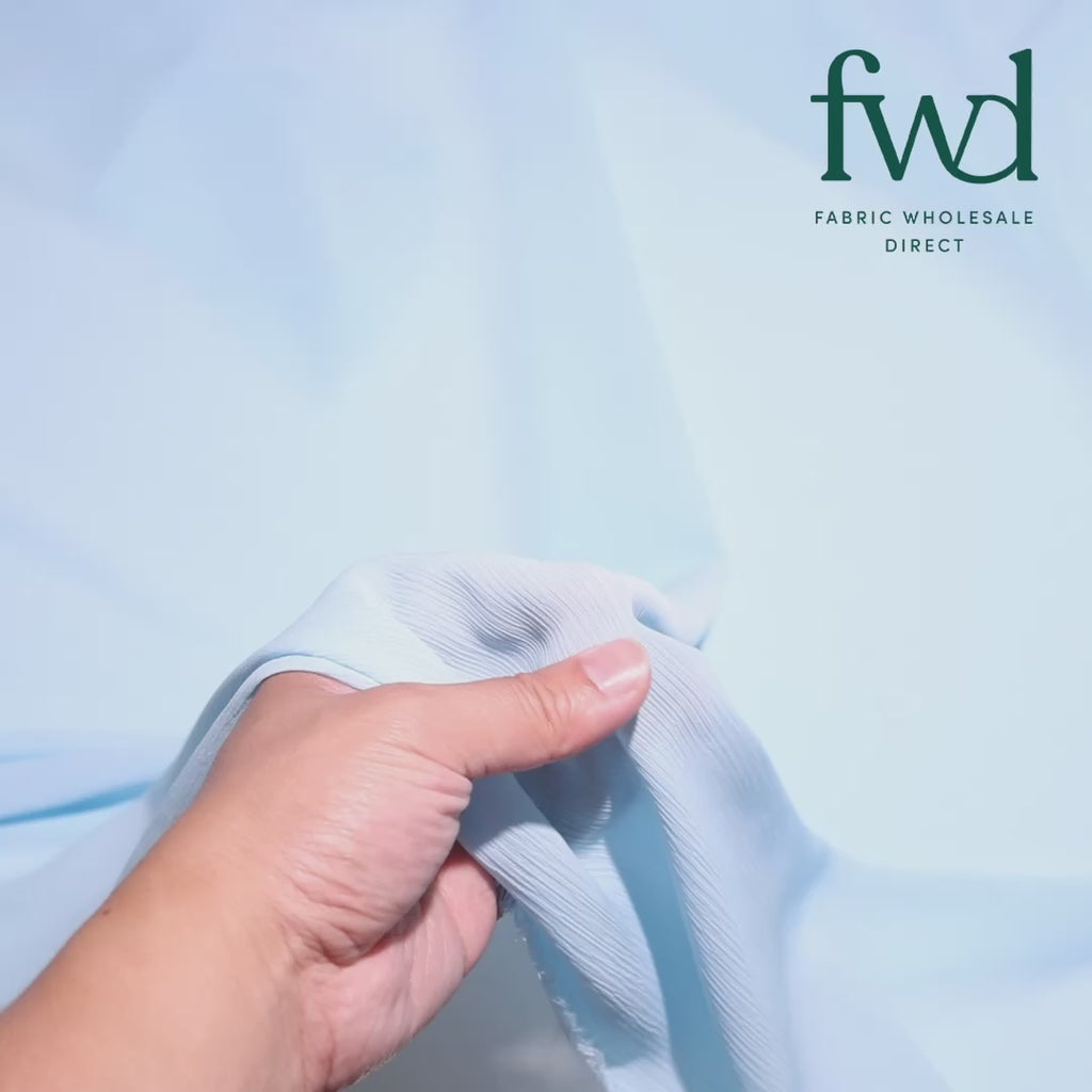 Polyester Crinkle Georgette Light Blue Fabric Video|SV582315