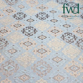 Fleury Cross Extra Wide Two Tone Crinkle Metallic Damask Jacquard Light Blue Fabric Video|SV581135
