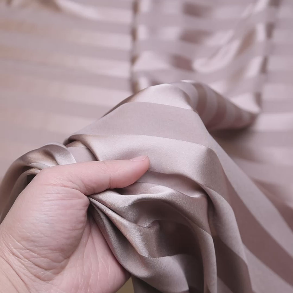 1 Inch Striped Stretch Satin Jacquard Sand Fabric Video|SV581720