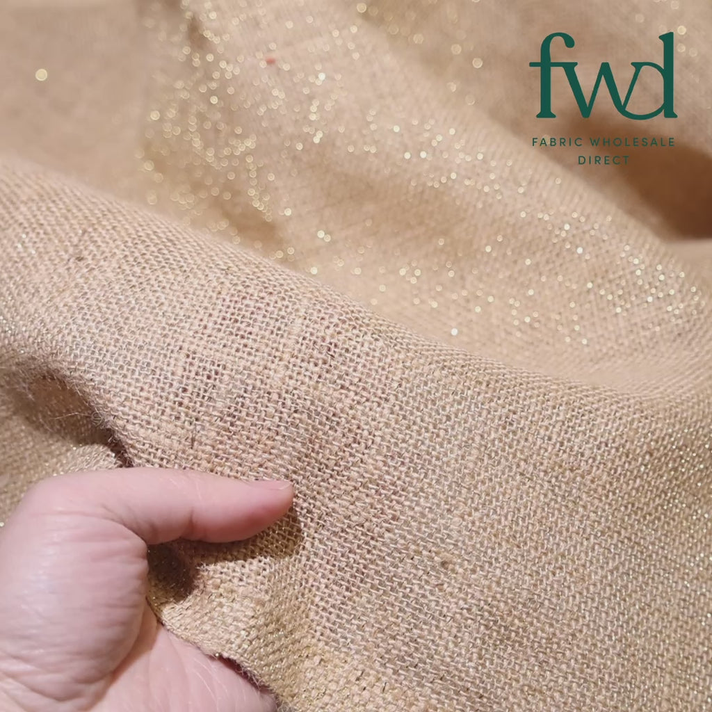 8.25 oz Metallic Jute Lurex Burlap (60/61 Inch) Gold Fabric Video|SV581057