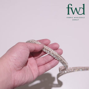 1/2 Inch Pearly Diamond Rhinestone Metallic Ribbon Fabric Trim Champagne Video|SV582741