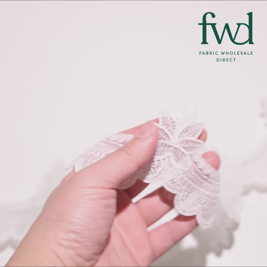 Swirly Flower Corded Sequin Embroidery On 3 & 1/2 Inch Scalloped Mesh Lace Trim White Video|SV582863